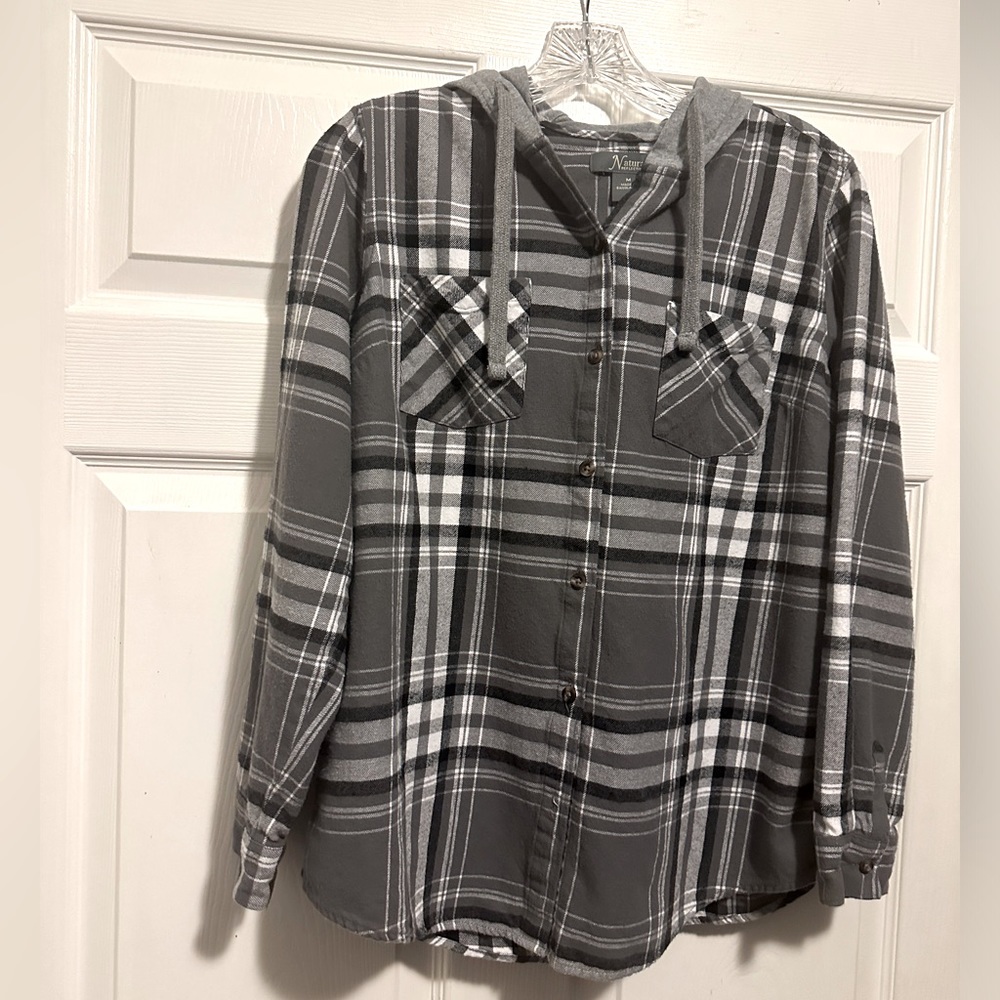 Cabela’s Natural Reflections gray/black/white hooded flannel shirt. Size… - Picture 1 of 8